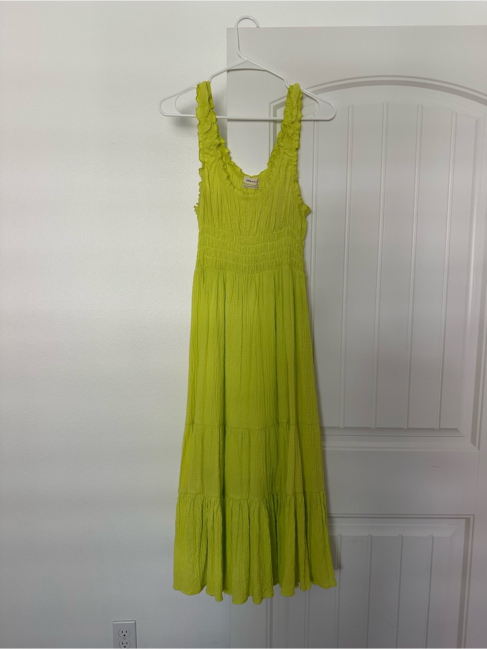 Urban Outfitters Neon Lime Ruffled Smocked Maxi Dress